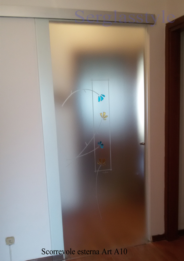 scorrevole esterna scorrevole cristallo porta tuttovetro satinato con disegni sabbiati su misura porte in vetro verona rovigo veneto emiliaromagna bologna