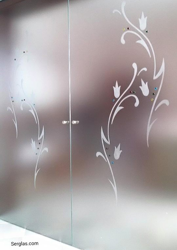 porta scorrevole in vetro doppia satinata con disegni su misura milano verona vicenza bergamo venezia padova vetreria